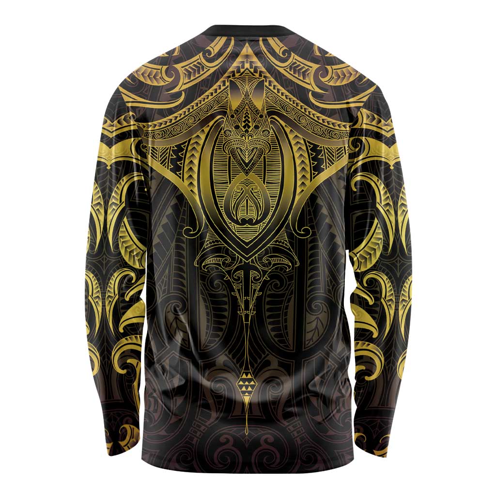 New Zealand Aotearoa Long Sleeve Shirt Maori Manta Ray Moko Gold LT05 - Polynesian Pride
