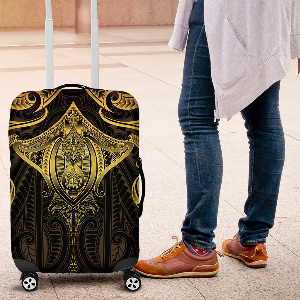 New Zealand Aotearoa Luggage Cover Maori Manta Ray Moko Gold - Polynesian Pride