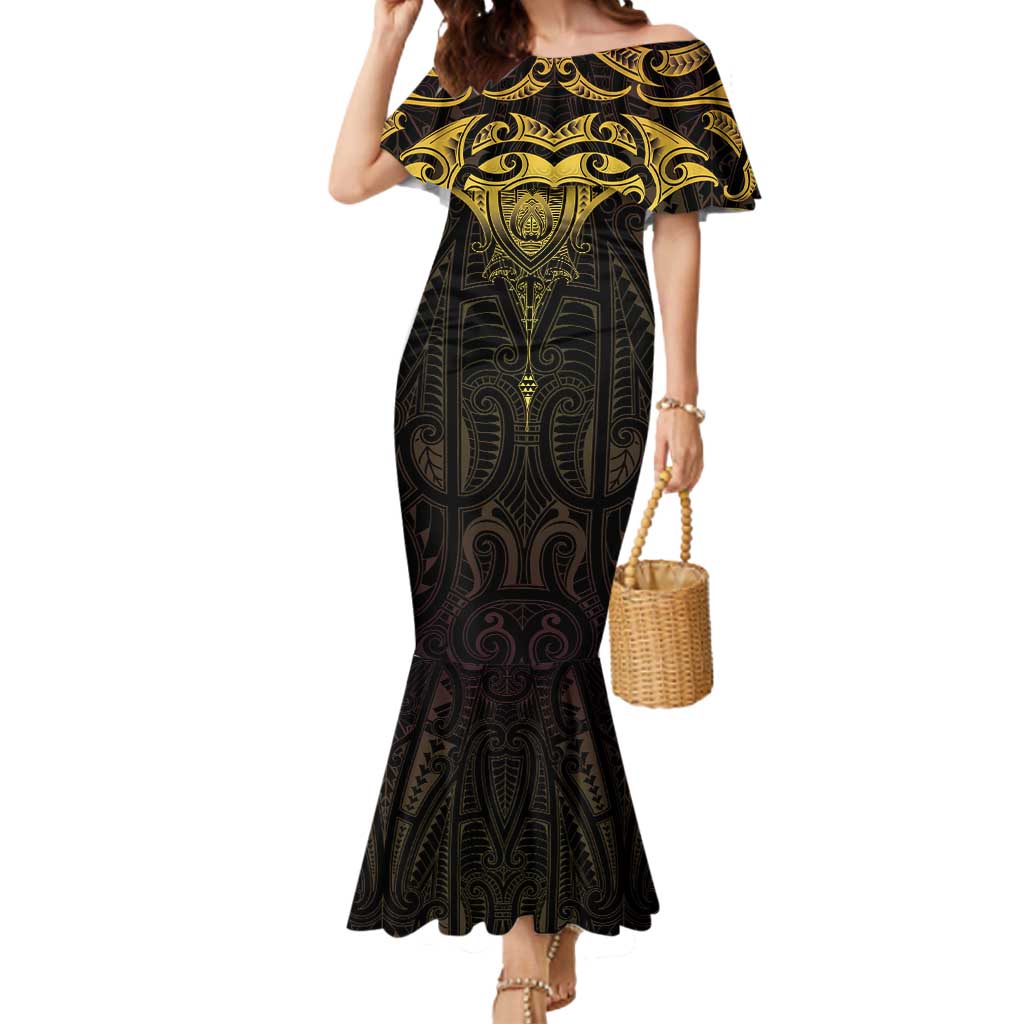 New Zealand Aotearoa Mermaid Dress Maori Manta Ray Moko Gold - Polynesian Pride