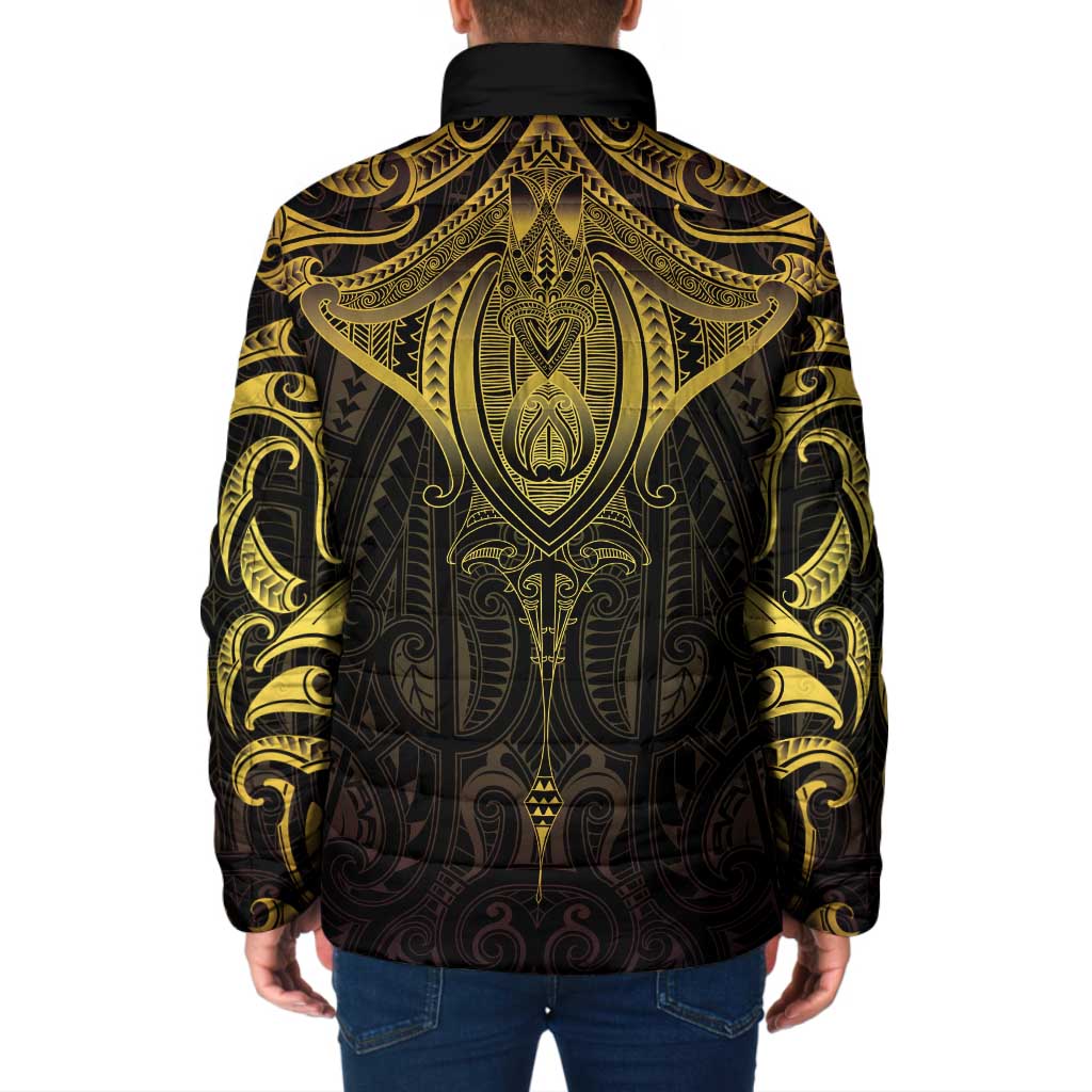 New Zealand Aotearoa Padded Jacket Maori Manta Ray Moko Gold LT05 - Polynesian Pride