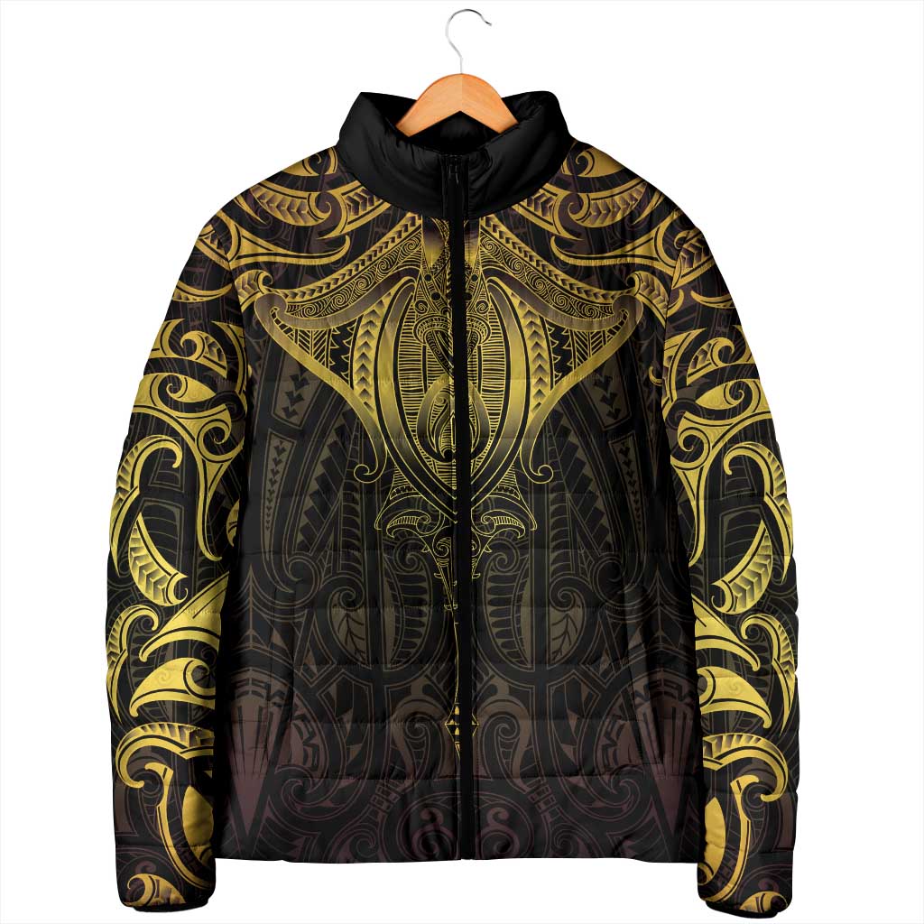 New Zealand Aotearoa Padded Jacket Maori Manta Ray Moko Gold LT05 - Polynesian Pride