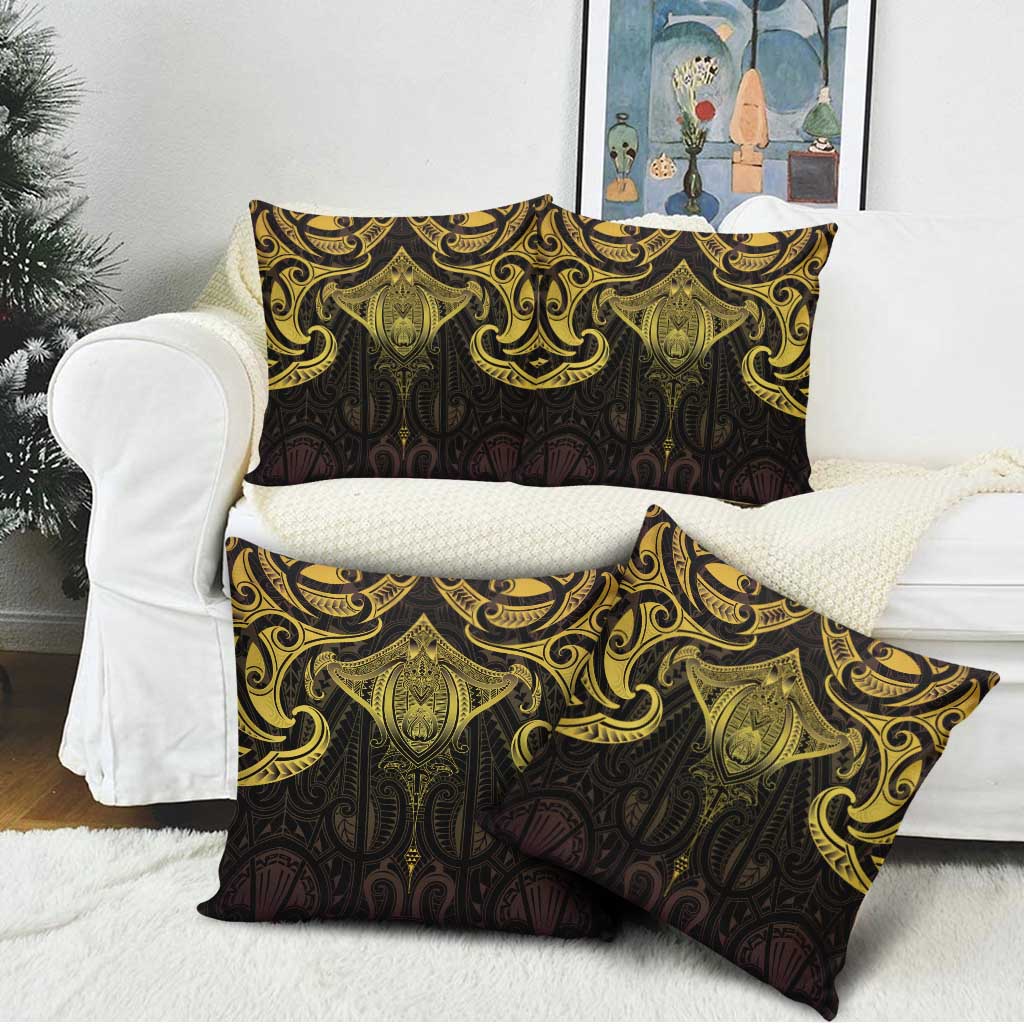 New Zealand Aotearoa Pillow Cover Maori Manta Ray Moko Gold - Polynesian Pride