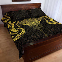 New Zealand Aotearoa Quilt Bed Set Maori Manta Ray Moko Gold - Polynesian Pride