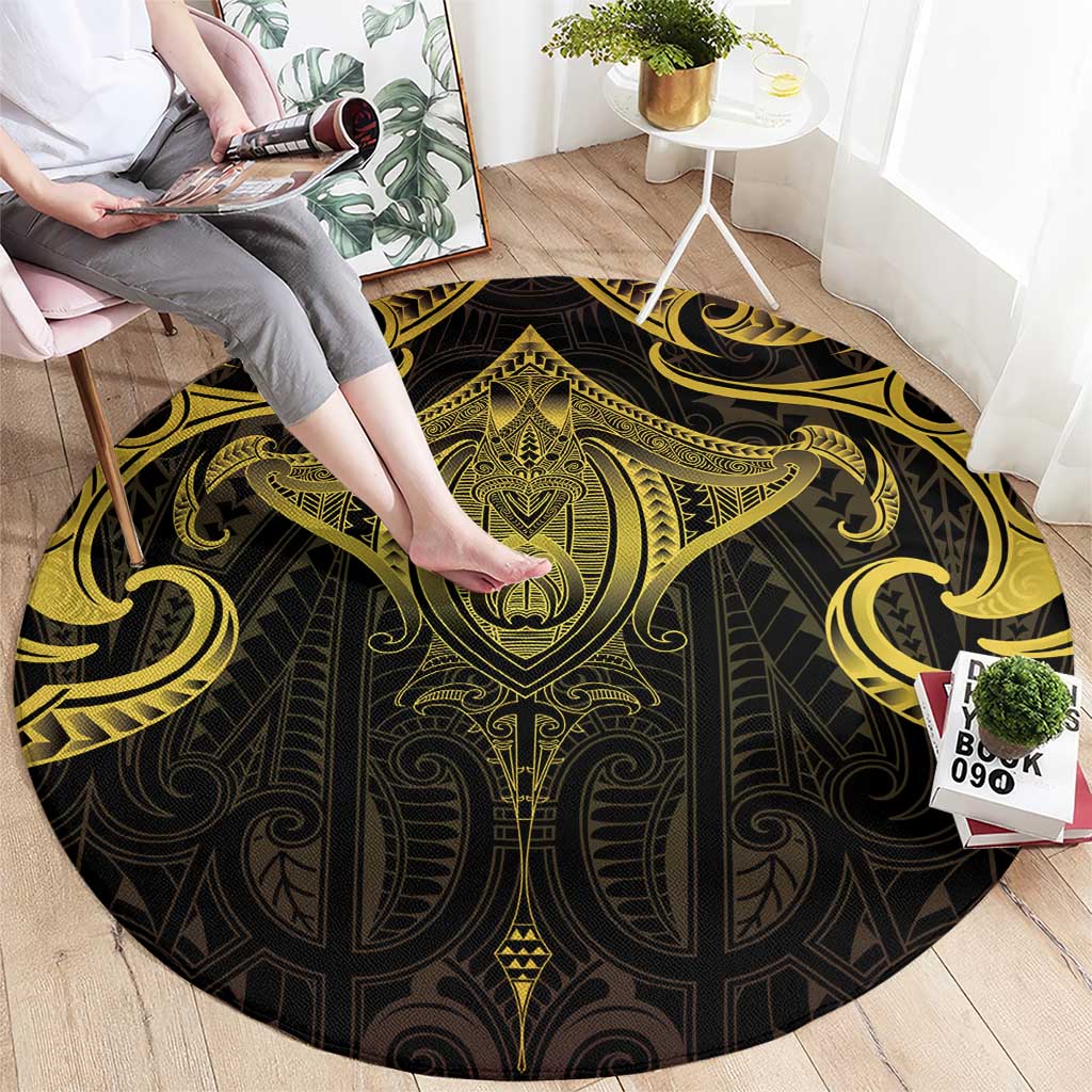 New Zealand Aotearoa Round Carpet Maori Manta Ray Moko Gold - Polynesian Pride