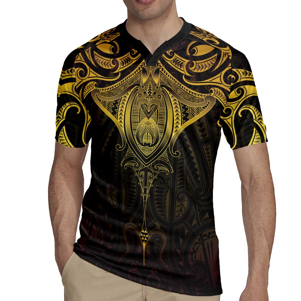 New Zealand Aotearoa Rugby Jersey Maori Manta Ray Moko Gold - Polynesian Pride