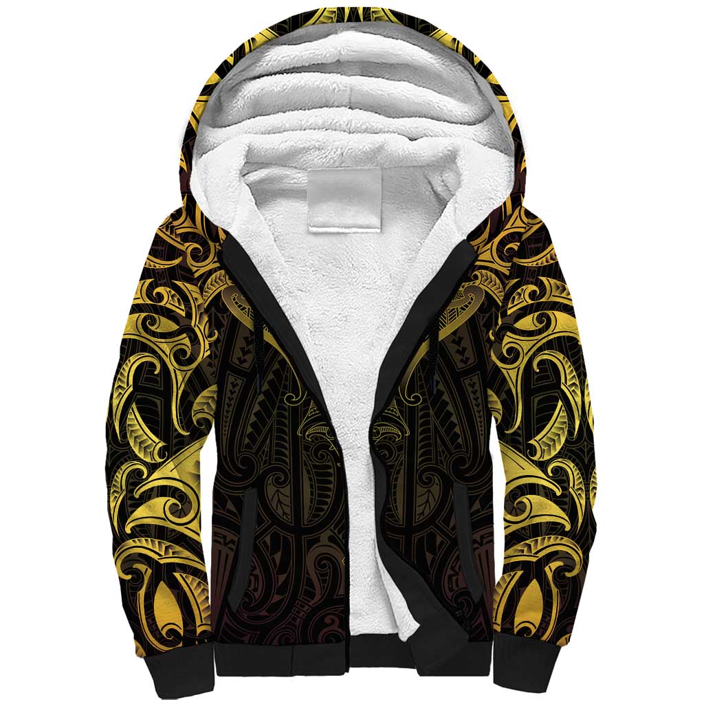 New Zealand Aotearoa Sherpa Hoodie Maori Manta Ray Moko Gold LT05 Unisex Gold - Polynesian Pride