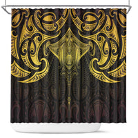 New Zealand Aotearoa Shower Curtain Maori Manta Ray Moko Gold LT05 Gold - Polynesian Pride