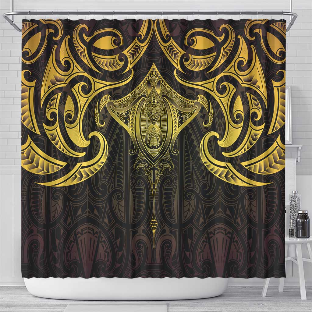 New Zealand Aotearoa Shower Curtain Maori Manta Ray Moko Gold LT05 - Polynesian Pride