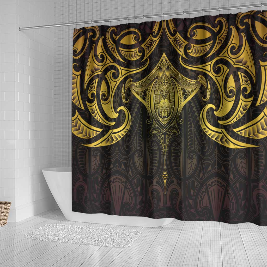 New Zealand Aotearoa Shower Curtain Maori Manta Ray Moko Gold LT05 - Polynesian Pride
