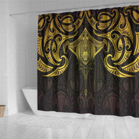 New Zealand Aotearoa Shower Curtain Maori Manta Ray Moko Gold LT05 - Polynesian Pride