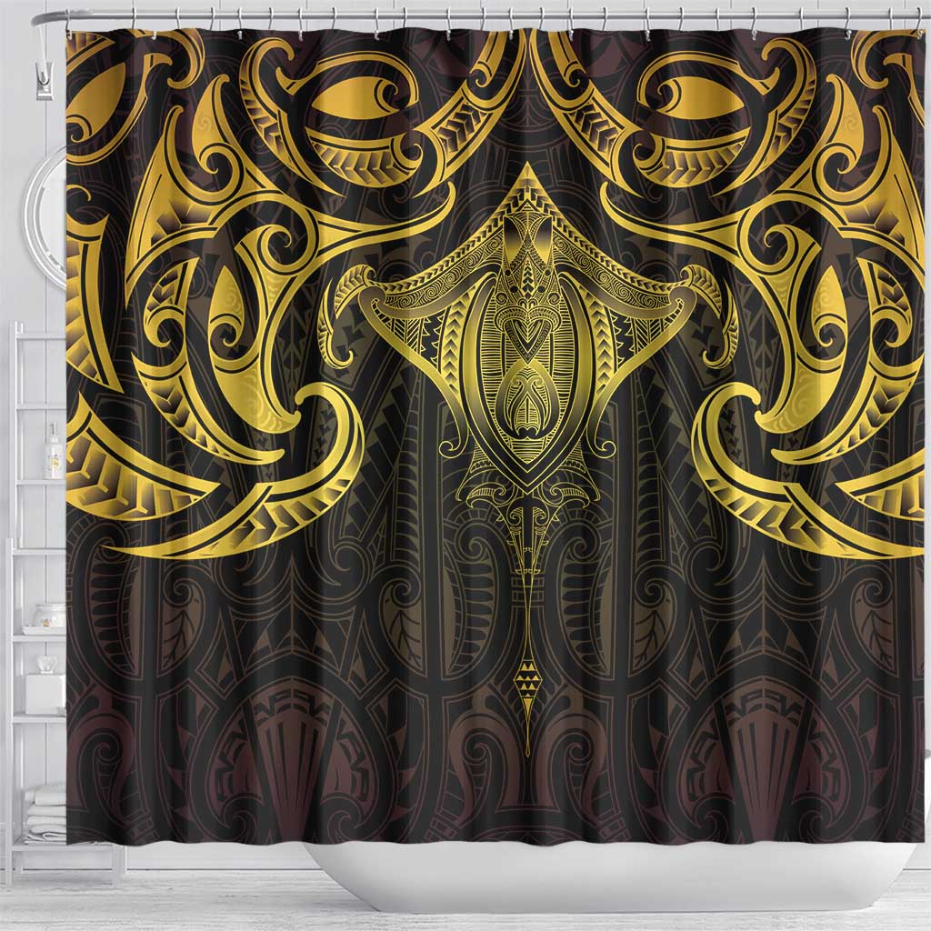 New Zealand Aotearoa Shower Curtain Maori Manta Ray Moko Gold LT05 - Polynesian Pride