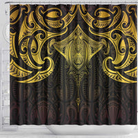 New Zealand Aotearoa Shower Curtain Maori Manta Ray Moko Gold LT05 - Polynesian Pride