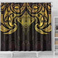 New Zealand Aotearoa Shower Curtain Maori Manta Ray Moko Gold LT05 - Polynesian Pride