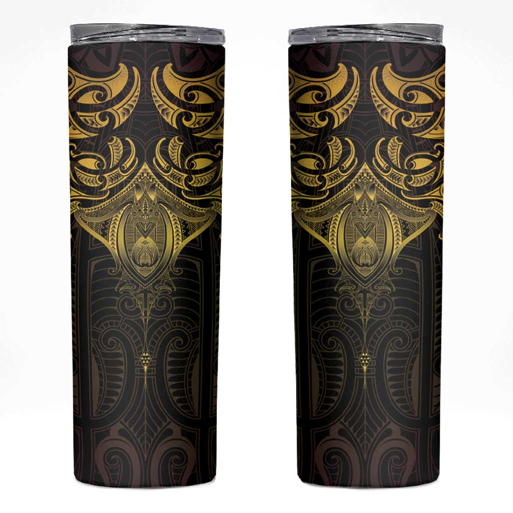 New Zealand Aotearoa Skinny Tumbler Maori Manta Ray Moko Gold - Polynesian Pride
