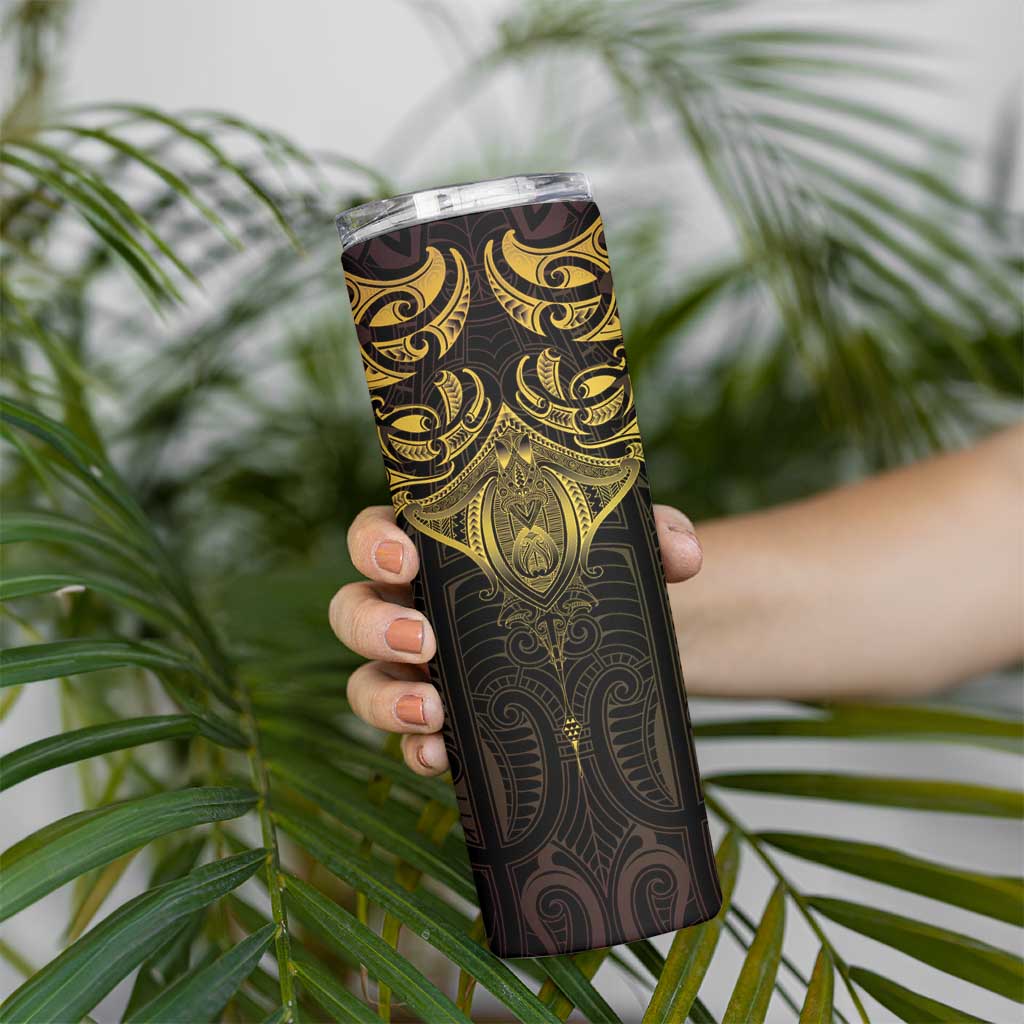 New Zealand Aotearoa Skinny Tumbler Maori Manta Ray Moko Gold - Polynesian Pride