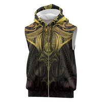 New Zealand Aotearoa Sleeveless Zip Hoodie Maori Manta Ray Moko Gold - Polynesian Pride