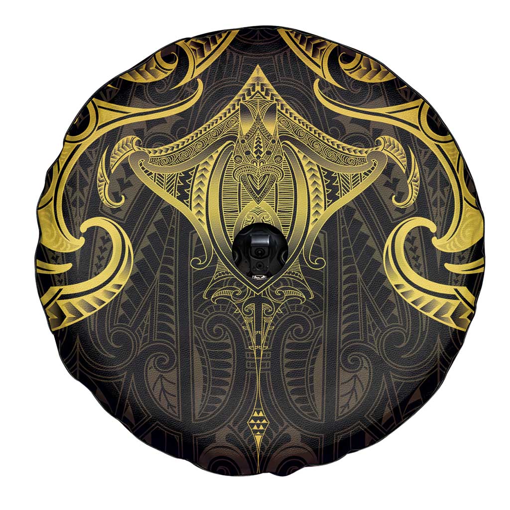 New Zealand Aotearoa Spare Tire Cover Maori Manta Ray Moko Gold - Polynesian Pride