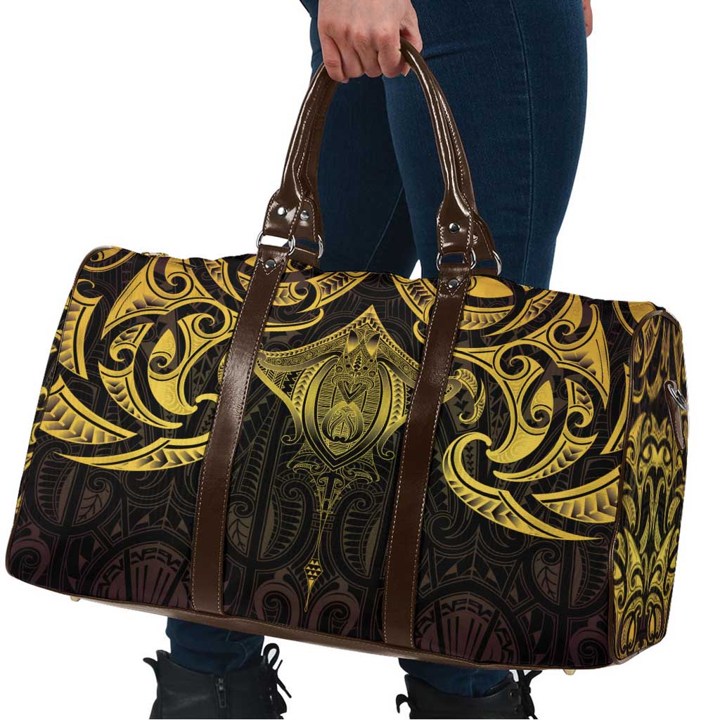 New Zealand Aotearoa Travel Bag Maori Manta Ray Moko Gold - Polynesian Pride