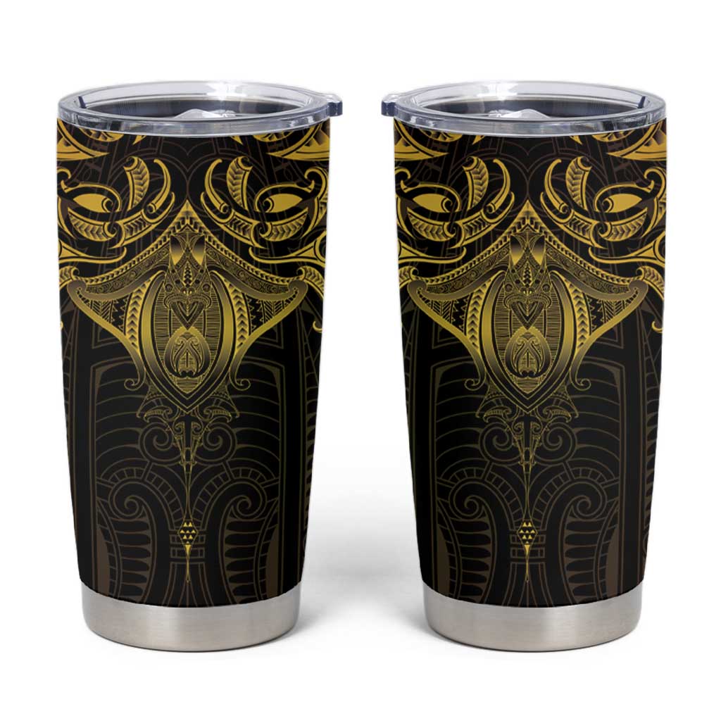 New Zealand Aotearoa Tumbler Cup Maori Manta Ray Moko Gold - Polynesian Pride