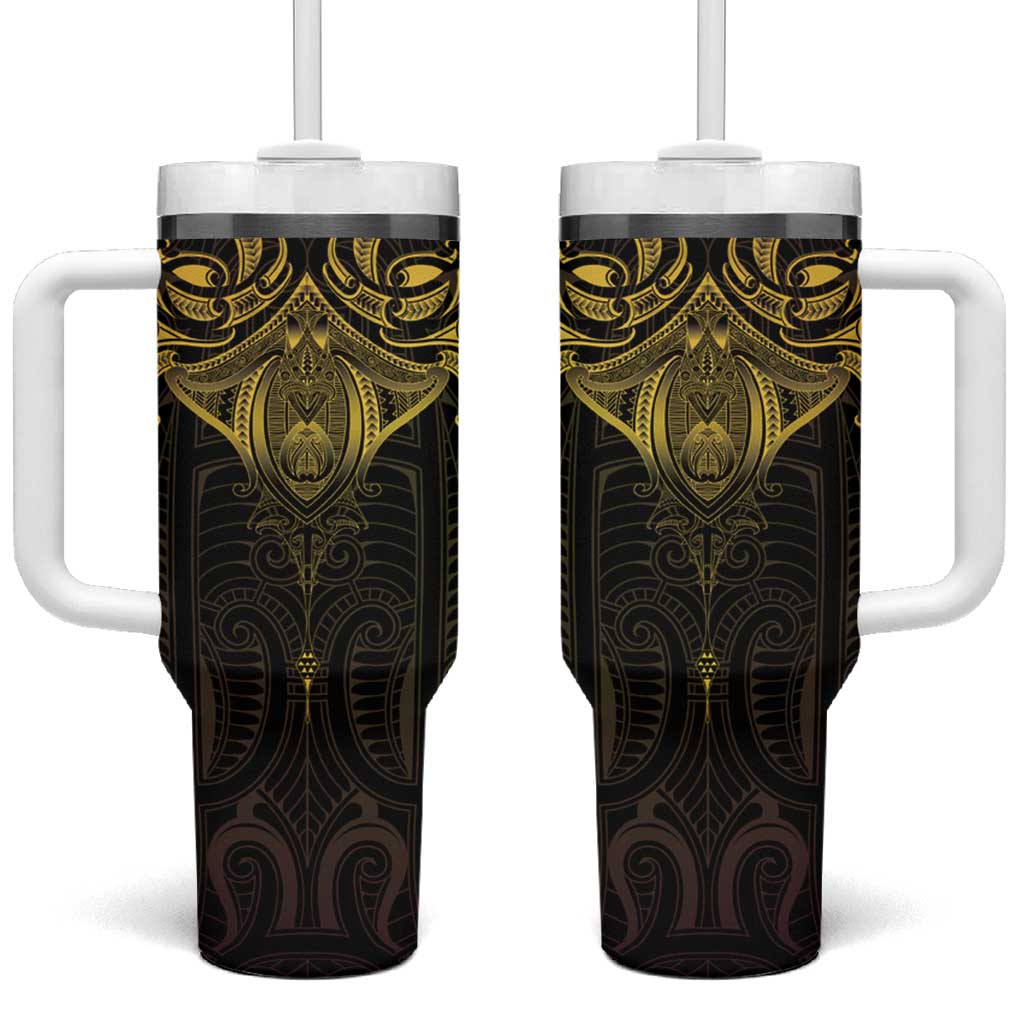 New Zealand Aotearoa Tumbler With Handle Maori Manta Ray Moko Gold LT05 One Size: 40 oz Gold - Polynesian Pride