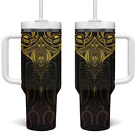 New Zealand Aotearoa Tumbler With Handle Maori Manta Ray Moko Gold LT05 One Size: 40 oz Gold - Polynesian Pride