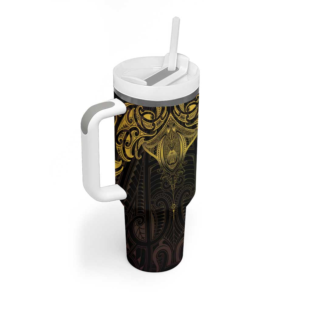New Zealand Aotearoa Tumbler With Handle Maori Manta Ray Moko Gold LT05 - Polynesian Pride