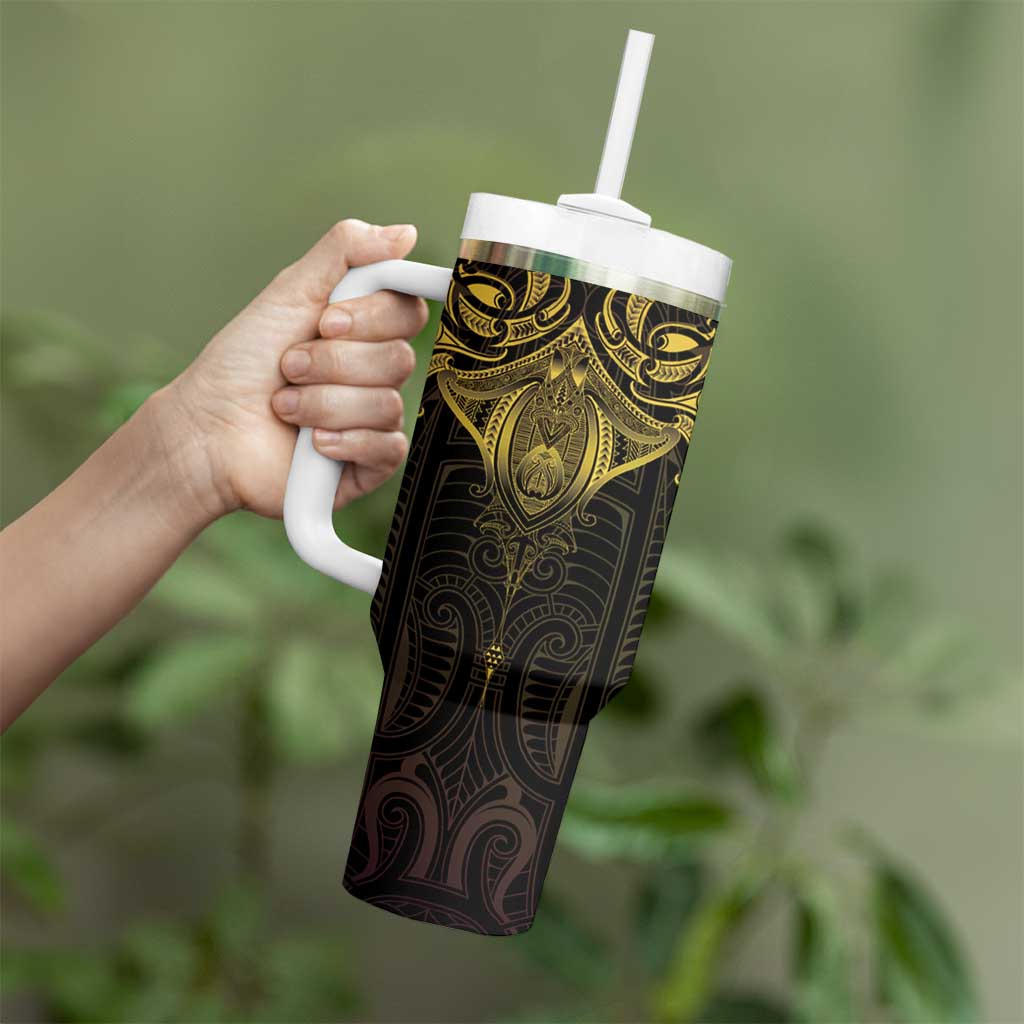 New Zealand Aotearoa Tumbler With Handle Maori Manta Ray Moko Gold LT05 - Polynesian Pride