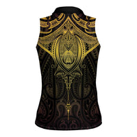 New Zealand Aotearoa Women Sleeveless Polo Shirt Maori Manta Ray Moko Gold - Polynesian Pride