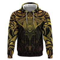 New Zealand Aotearoa Zip Hoodie Maori Manta Ray Moko Gold - Polynesian Pride