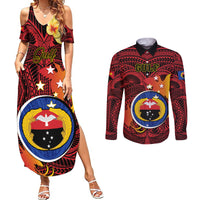 Papua New Guinea Gulf Province Couples Matching Summer Maxi Dress and Long Sleeve Button Shirts Mix Coat Of Arms Polynesian Pattern LT05 Red - Polynesian Pride