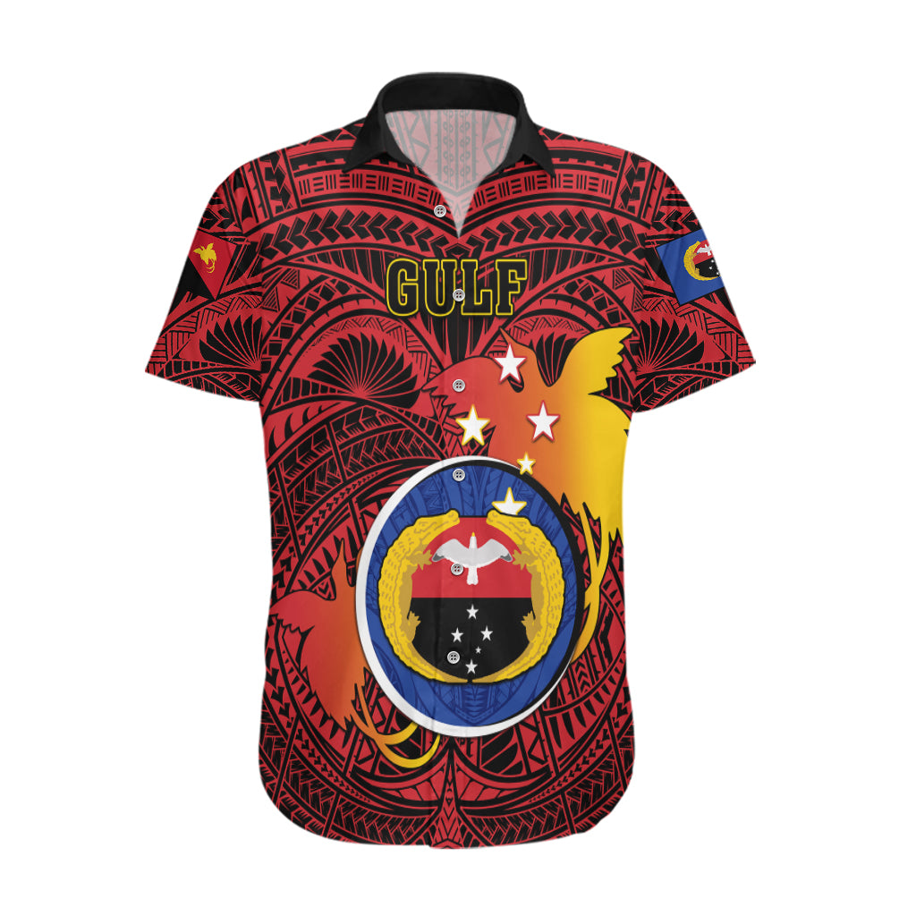 Papua New Guinea Gulf Province Hawaiian Shirt Mix Coat Of Arms Polynesian Pattern LT05 Red - Polynesian Pride