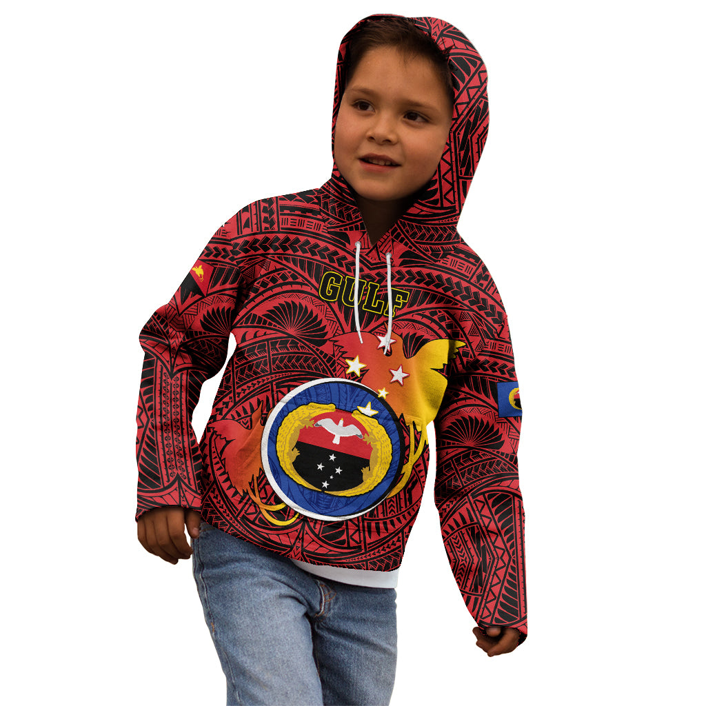 Papua New Guinea Gulf Province Kid Hoodie Mix Coat Of Arms Polynesian Pattern LT05 - Polynesian Pride