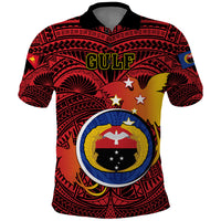 Papua New Guinea Gulf Province Polo Shirt Mix Coat Of Arms Polynesian Pattern LT05 Red - Polynesian Pride
