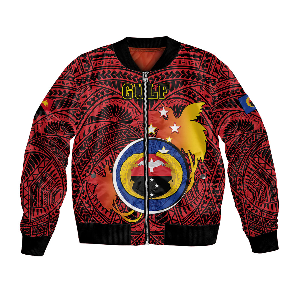 Personalized Papua New Guinea Gulf Province Bomber Jacket Mix Coat Of Arms Polynesian Pattern LT05 Unisex Red - Polynesian Pride