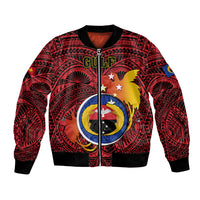 Personalized Papua New Guinea Gulf Province Bomber Jacket Mix Coat Of Arms Polynesian Pattern LT05 Unisex Red - Polynesian Pride
