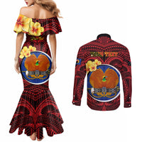 Personalized Papua New Guinea Gulf Province Couples Matching Mermaid Dress and Long Sleeve Button Shirts Mix Coat Of Arms Polynesian Pattern LT05 - Polynesian Pride