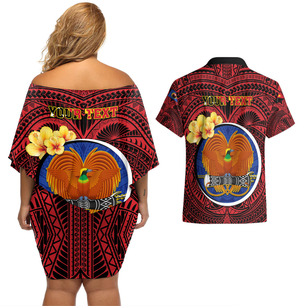 Personalized Papua New Guinea Gulf Province Couples Matching Off Shoulder Short Dress and Hawaiian Shirt Mix Coat Of Arms Polynesian Pattern LT05 - Polynesian Pride