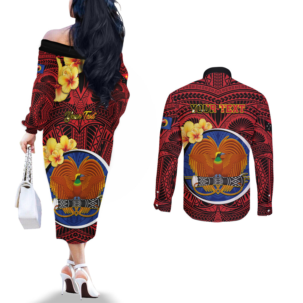 Personalized Papua New Guinea Gulf Province Couples Matching Off The Shoulder Long Sleeve Dress and Long Sleeve Button Shirts Mix Coat Of Arms Polynesian Pattern LT05 - Polynesian Pride