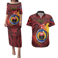 Personalized Papua New Guinea Gulf Province Couples Matching Puletasi Dress and Hawaiian Shirt Mix Coat Of Arms Polynesian Pattern LT05 Red - Polynesian Pride