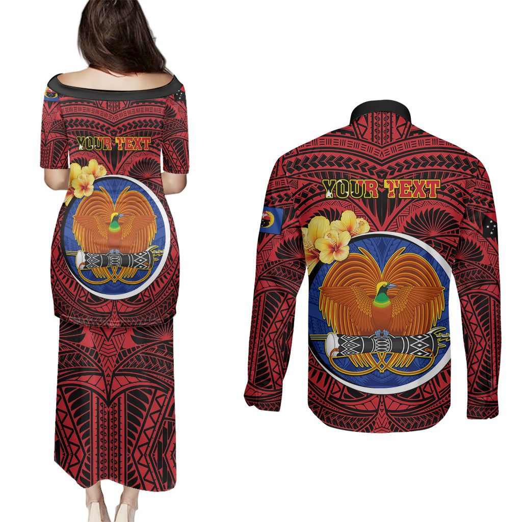 Personalized Papua New Guinea Gulf Province Couples Matching Puletasi Dress and Long Sleeve Button Shirts Mix Coat Of Arms Polynesian Pattern LT05 - Polynesian Pride
