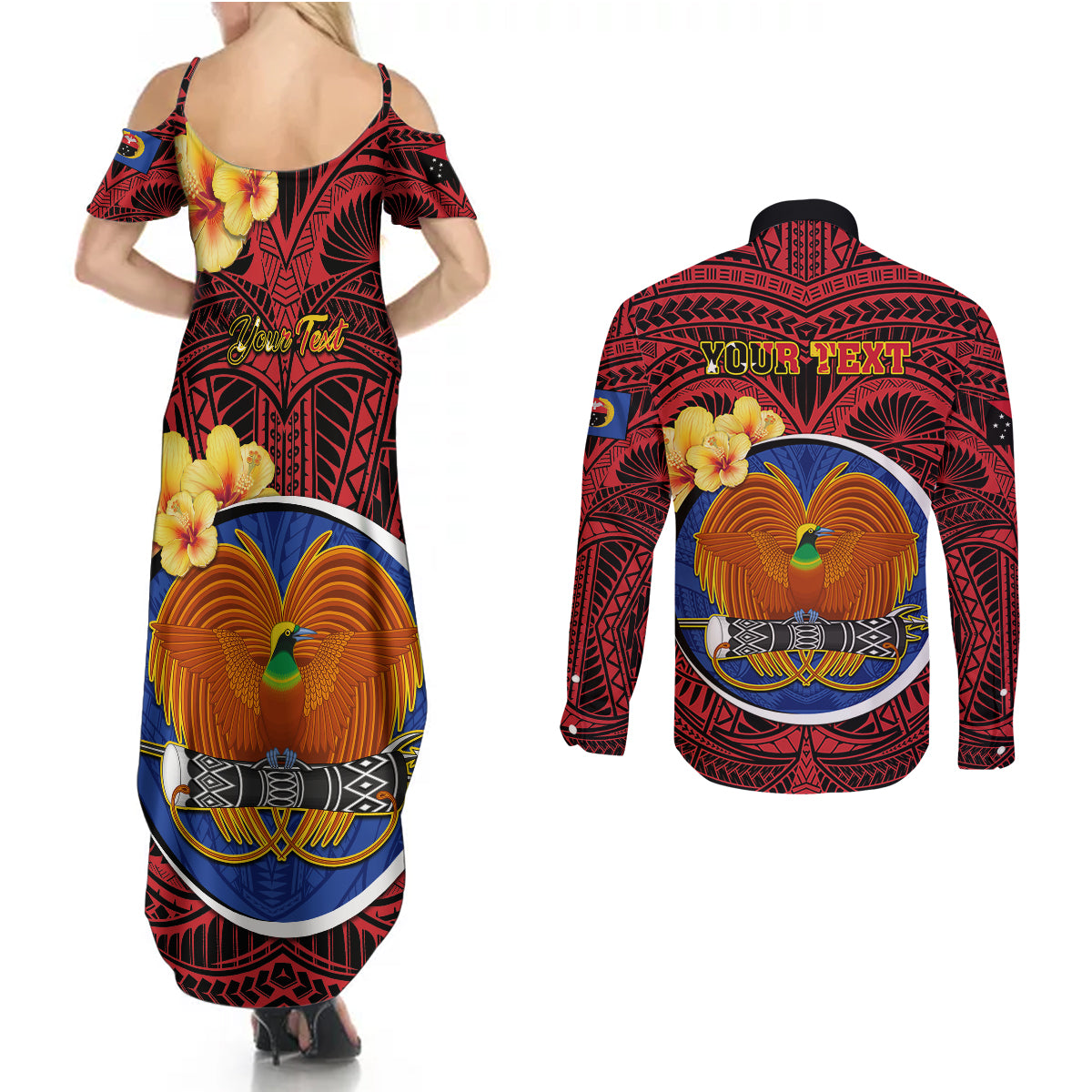 Personalized Papua New Guinea Gulf Province Couples Matching Summer Maxi Dress and Long Sleeve Button Shirts Mix Coat Of Arms Polynesian Pattern LT05 - Polynesian Pride
