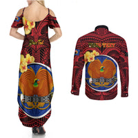 Personalized Papua New Guinea Gulf Province Couples Matching Summer Maxi Dress and Long Sleeve Button Shirts Mix Coat Of Arms Polynesian Pattern LT05 - Polynesian Pride
