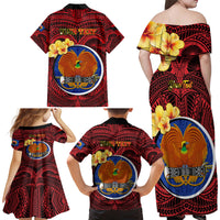 Personalized Papua New Guinea Gulf Province Family Matching Off Shoulder Maxi Dress and Hawaiian Shirt Mix Coat Of Arms Polynesian Pattern LT05 - Polynesian Pride