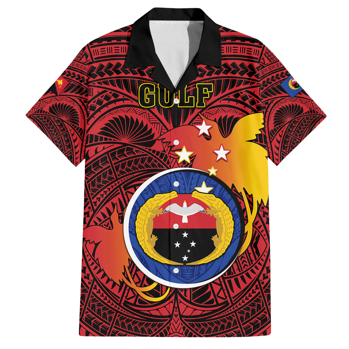 Personalized Papua New Guinea Gulf Province Family Matching Short Sleeve Bodycon Dress and Hawaiian Shirt Mix Coat Of Arms Polynesian Pattern LT05 Dad's Shirt - Short Sleeve Red - Polynesian Pride