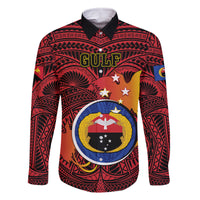 Personalized Papua New Guinea Gulf Province Family Matching Tank Maxi Dress and Hawaiian Shirt Mix Coat Of Arms Polynesian Pattern LT05 Dad's Shirt - Long Sleeve Red - Polynesian Pride