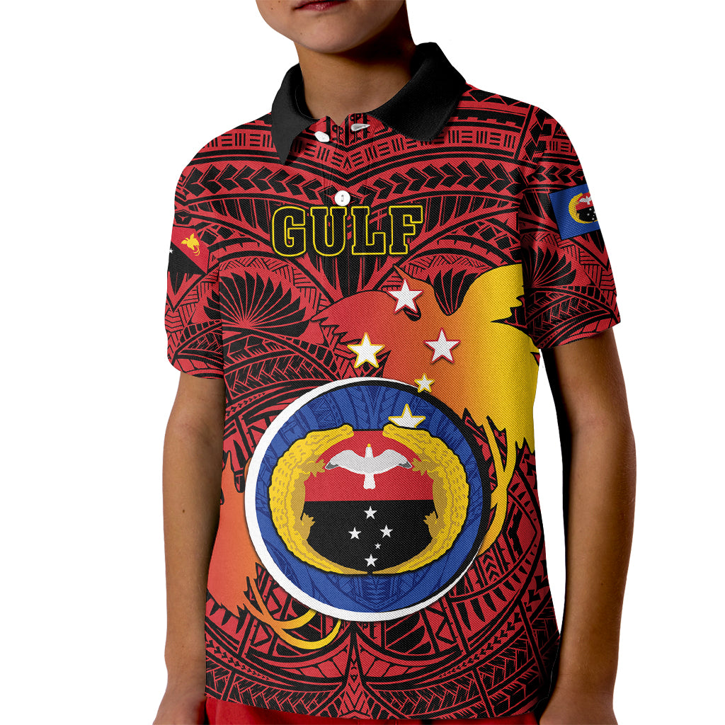 Personalized Papua New Guinea Gulf Province Kid Polo Shirt Mix Coat Of Arms Polynesian Pattern LT05 Kid Red - Polynesian Pride