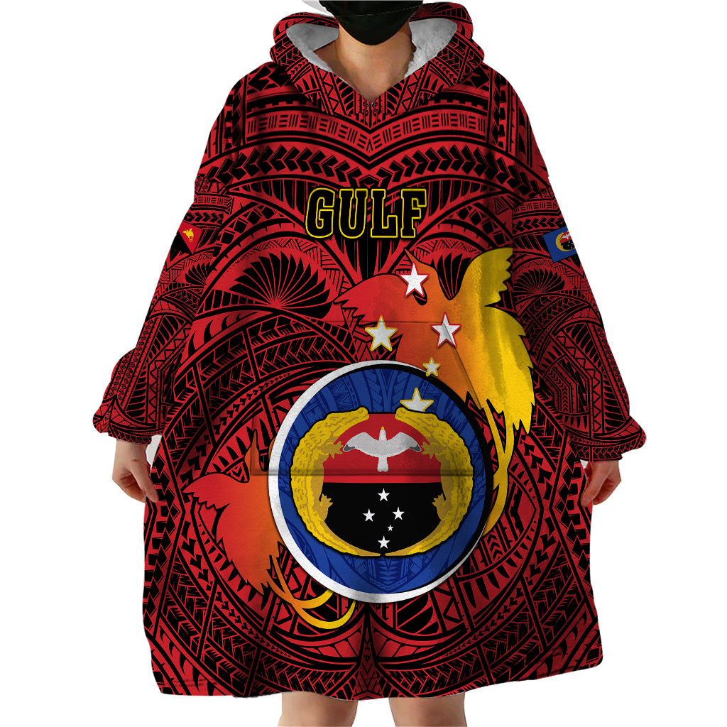 Personalized Papua New Guinea Gulf Province Wearable Blanket Hoodie Mix Coat Of Arms Polynesian Pattern LT05 - Polynesian Pride