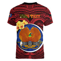Personalized Papua New Guinea Gulf Province Women V Neck T Shirt Mix Coat Of Arms Polynesian Pattern LT05 - Polynesian Pride