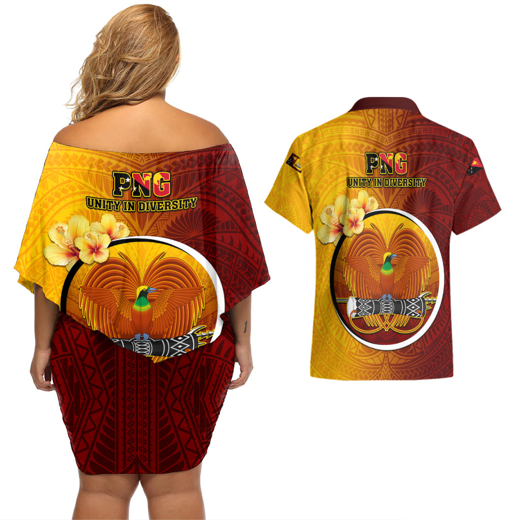 Papua New Guinea Western Province Couples Matching Off Shoulder Short Dress and Hawaiian Shirt Mix Coat Of Arms Polynesian Pattern LT05 - Polynesian Pride