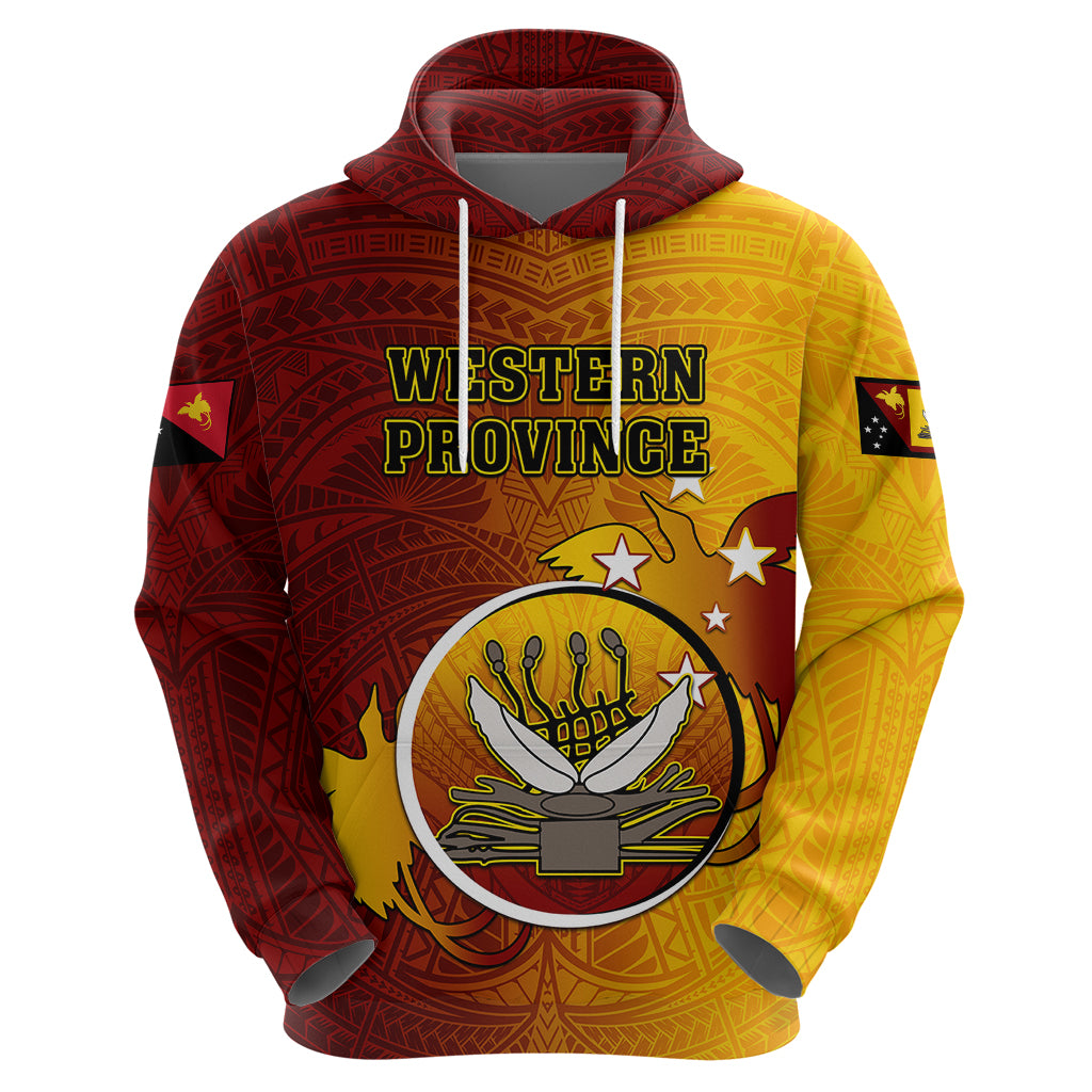 Papua New Guinea Western Province Hoodie Mix Coat Of Arms Polynesian Pattern LT05 - Polynesian Pride